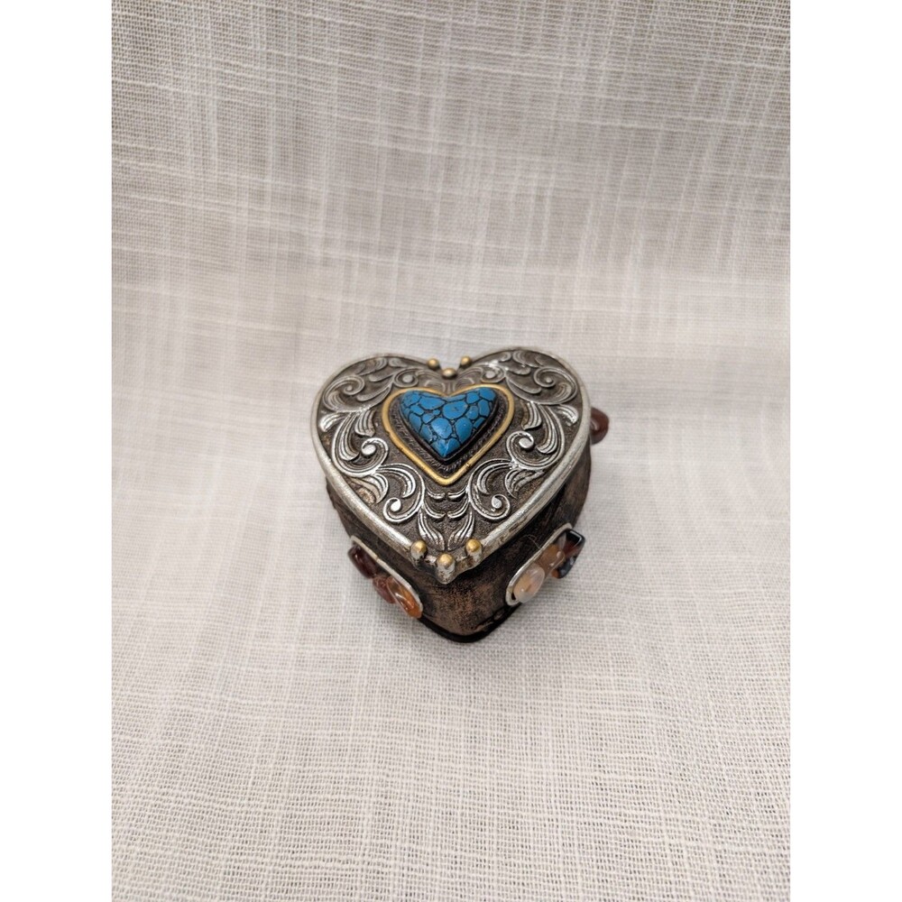 Heart Shaped Jewelry Trinket Keepsake Box 3.75" W/ Stones